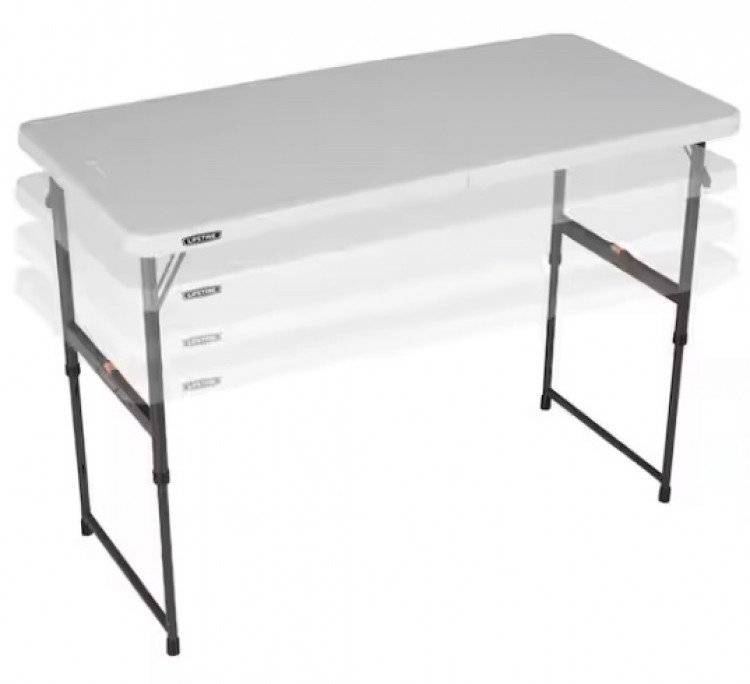 4 ft. One Hand Adjustable Height Fold-in-Half Table Almond